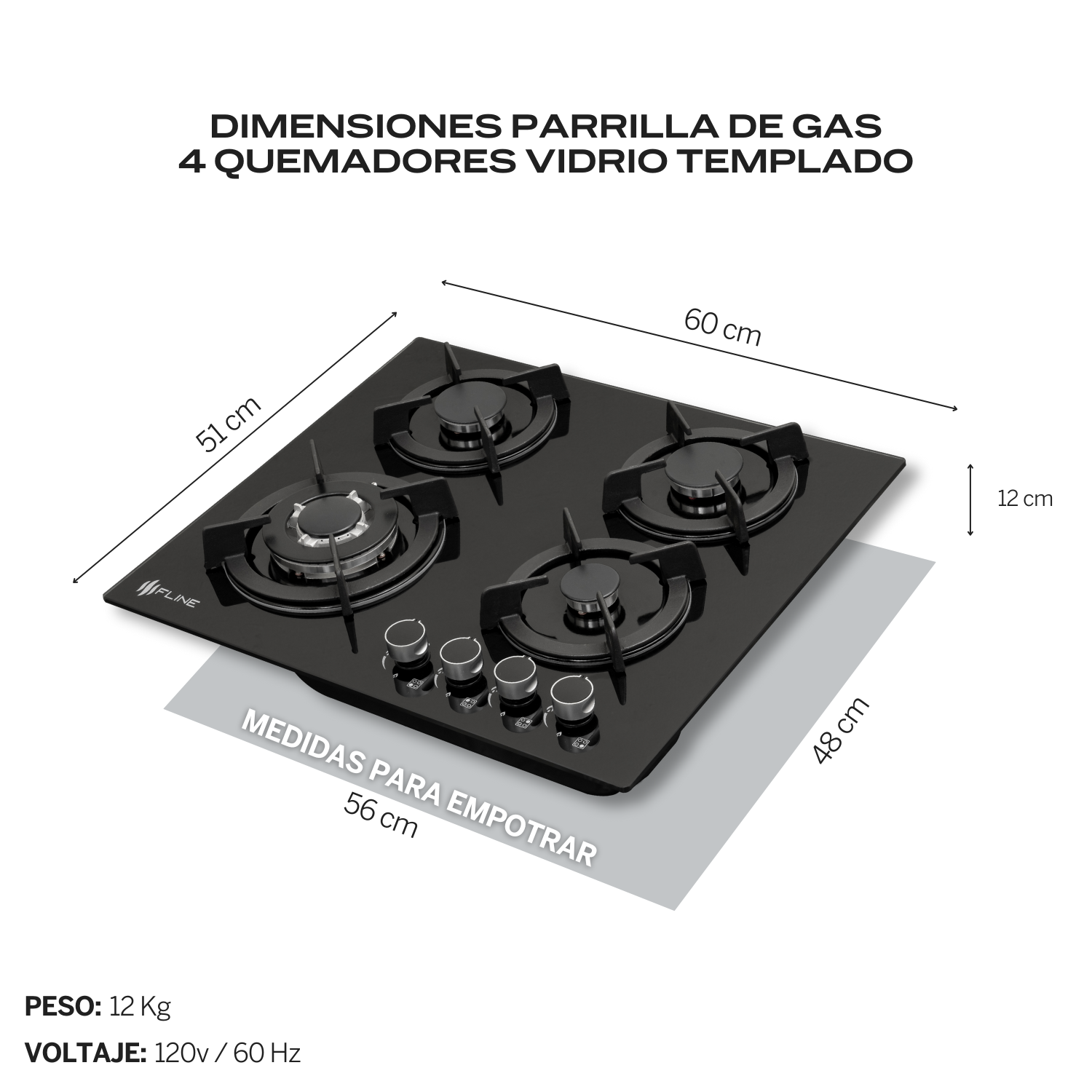Foto 5 pulgar | Combo Parrilla de Gas y Campana Acero Inoxidable Fline  Os4br60 Negro