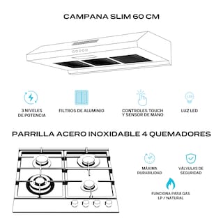 Foto 2 | Combo Parrilla de Gas y Campana Acero Inoxidable Fline 4 Quemadores