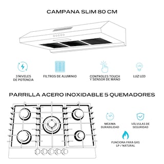 Foto 2 | Combo Parrilla de Gas y Campana Acero Inoxidable Fline Ma5ta80 5 Quemadores