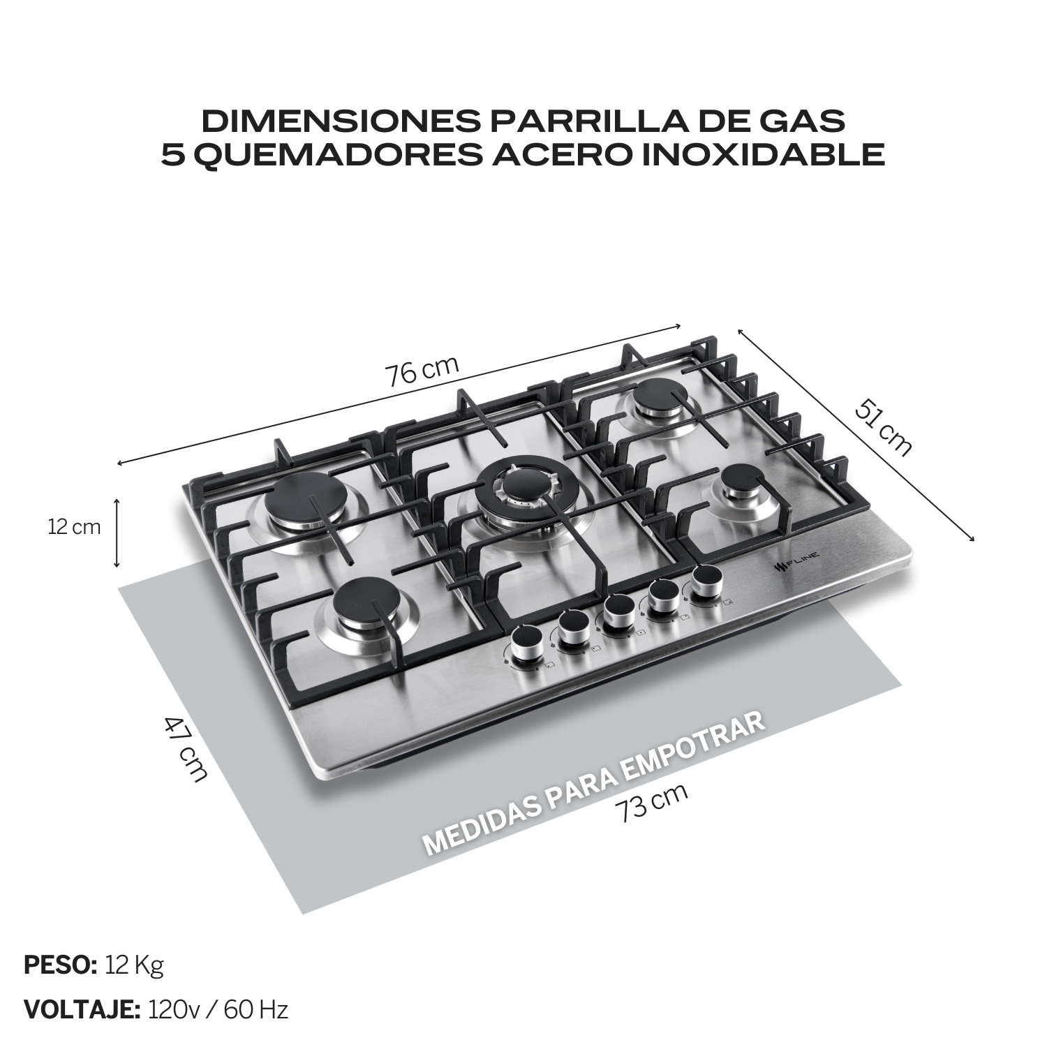 Foto 4 | Combo Parrilla de Gas y Campana Acero Inoxidable Fline Ma5ta80 5 Quemadores