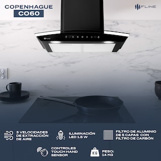 Foto 4 | Campana Extractora De Cocina De Pared 60 Cm Cristal Curvo Negra | Controles Touch| Copenhague 60| Fline