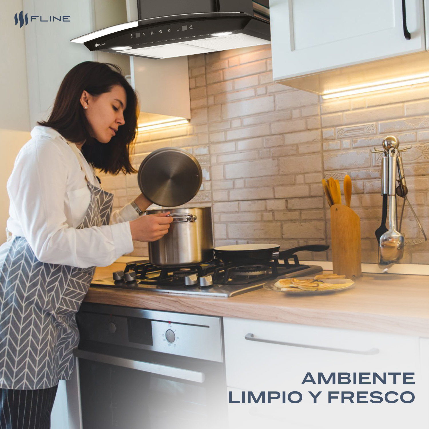 Foto 6 pulgar | Campana Extractora De Cocina De Pared 60 Cm Cristal Curvo Negra  | Controles Touch| Copenhague 60| Fline