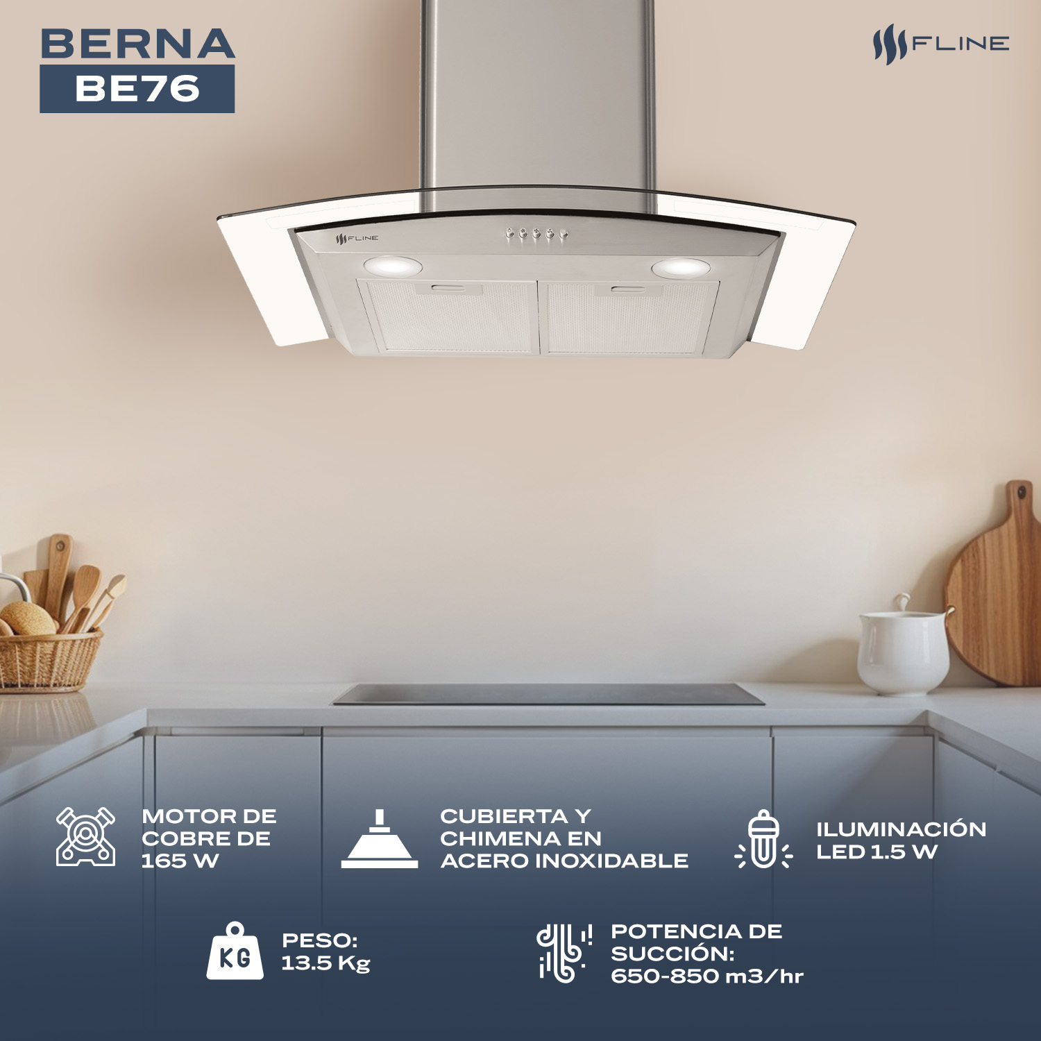 Foto 4 | Campana Extractora de Cocina Fline 76 cm de Acero Inoxidable  3 Velocidades