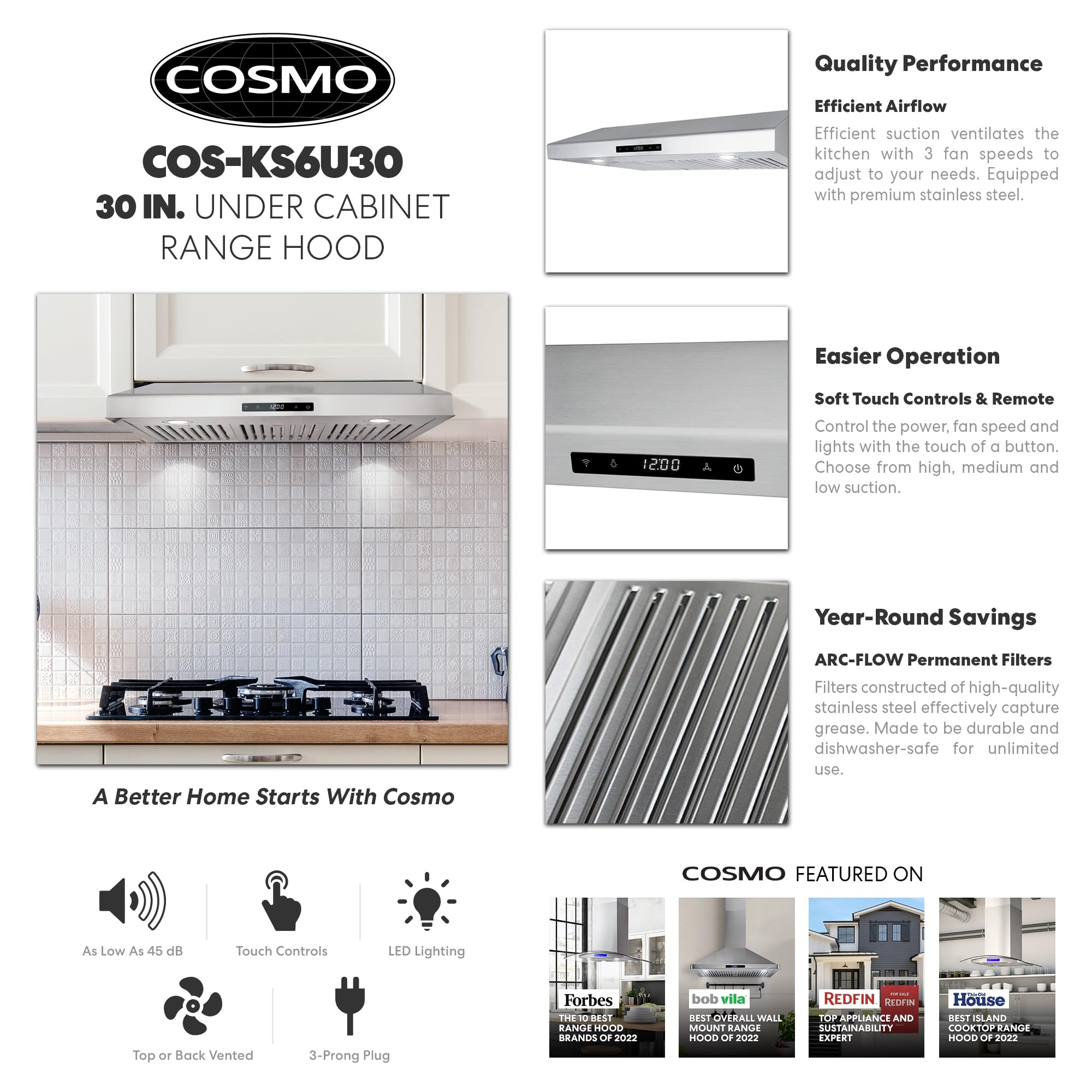 Foto 4 pulgar | Campana Extractora Cosmo Cos-ks6u30 Colección Haven 500 Cfm 30 Cm - Venta Internacional.