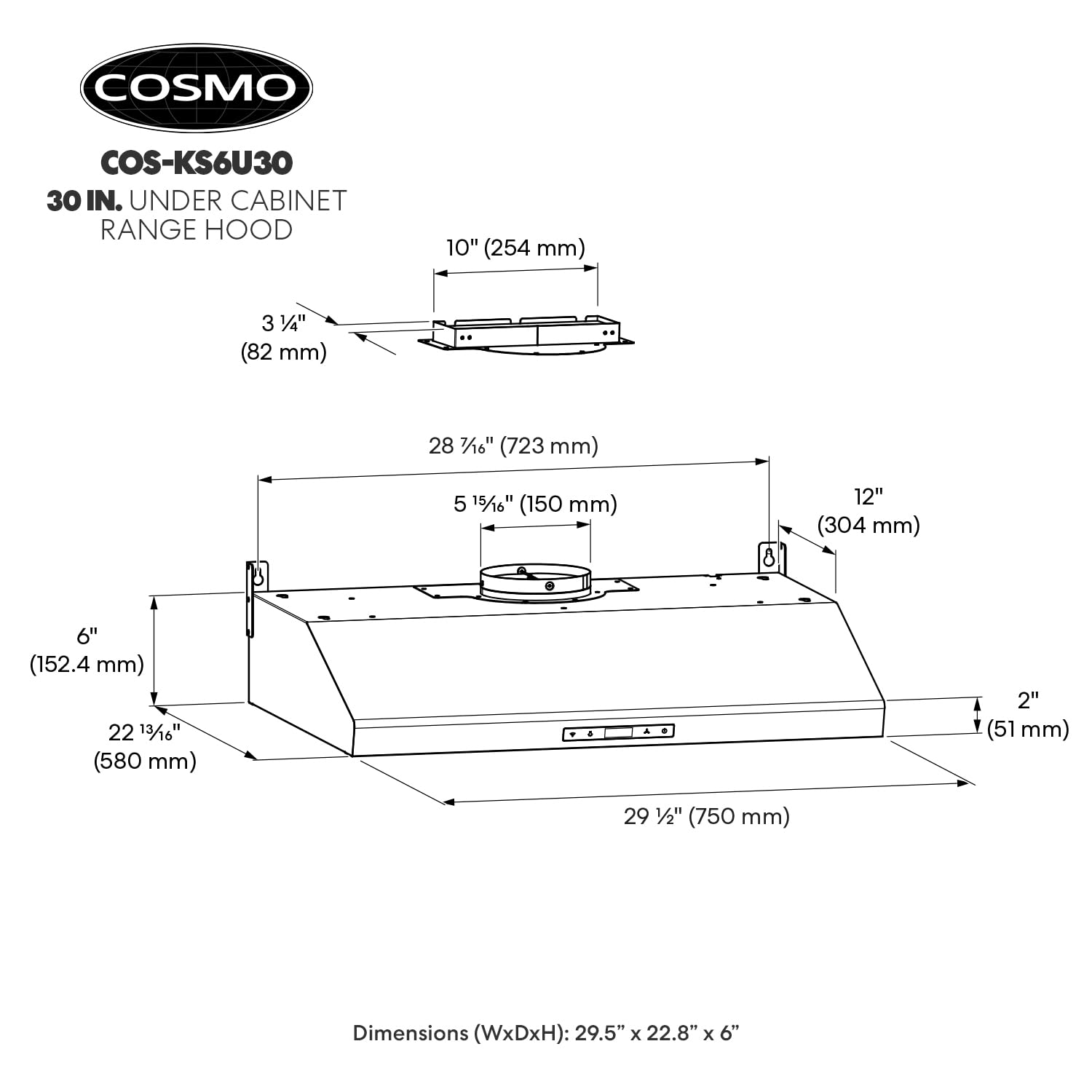 Foto 5 | Campana Extractora Cosmo Cos-ks6u30 Colección Haven 500 Cfm 30 Cm - Venta Internacional.