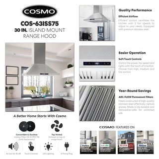 Foto 3 | Campana Extractora Island Cosmo Cos-63iss75 Con 380 Cfm, 90 Cm, Acero Inoxidable - Venta Internacional.