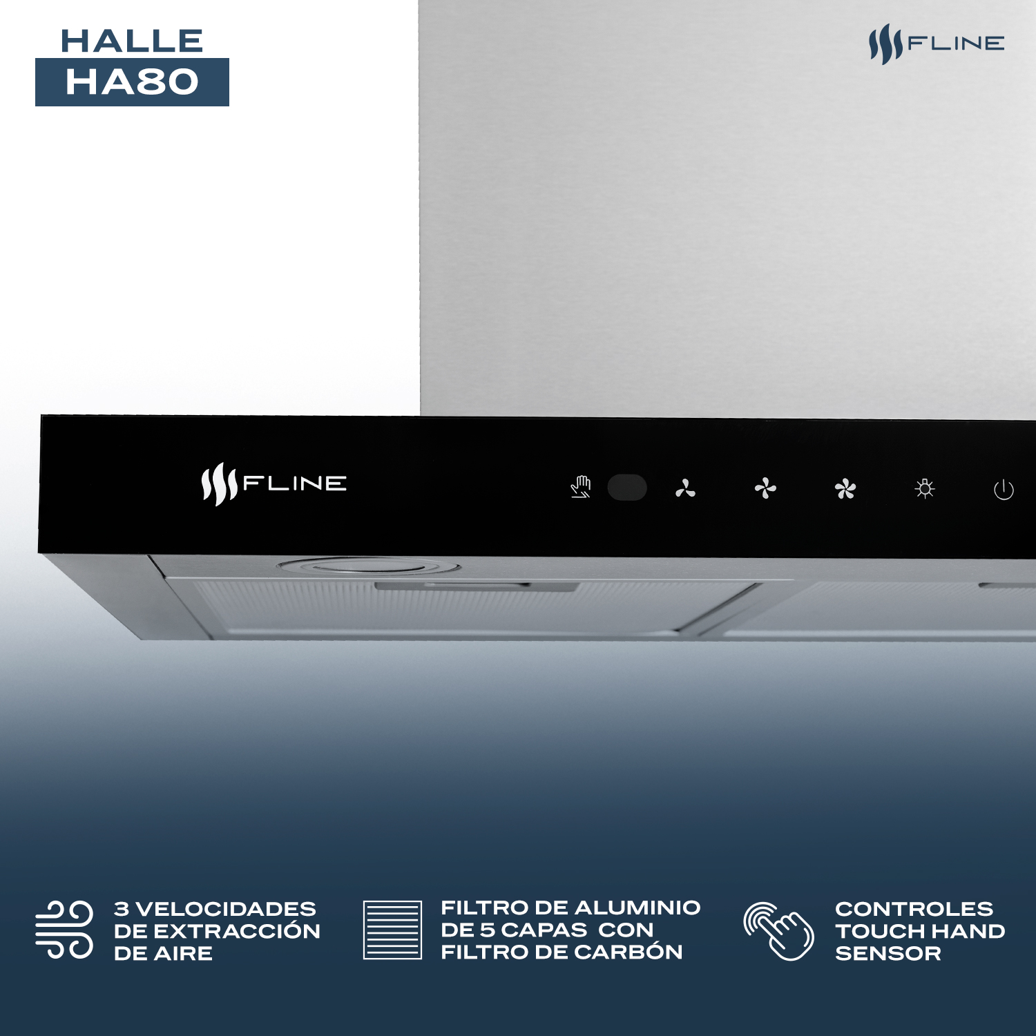 Foto 4 pulgar | Campana De Cocina 80 Cm  Tipo T De Pared  Controles Touch Y Sensor Extractora   Acero Inoxidable  3 Velocidades  Halle