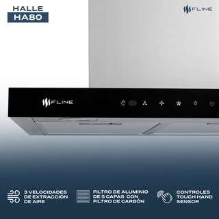 Foto 3 | Campana De Cocina 80 Cm Tipo T De Pared Controles Touch Y Sensor Extractora Acero Inoxidable 3 Velocidades Halle