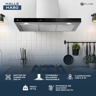 Foto 4 | Campana De Cocina 80 Cm Tipo T De Pared Controles Touch Y Sensor Extractora Acero Inoxidable 3 Velocidades Halle