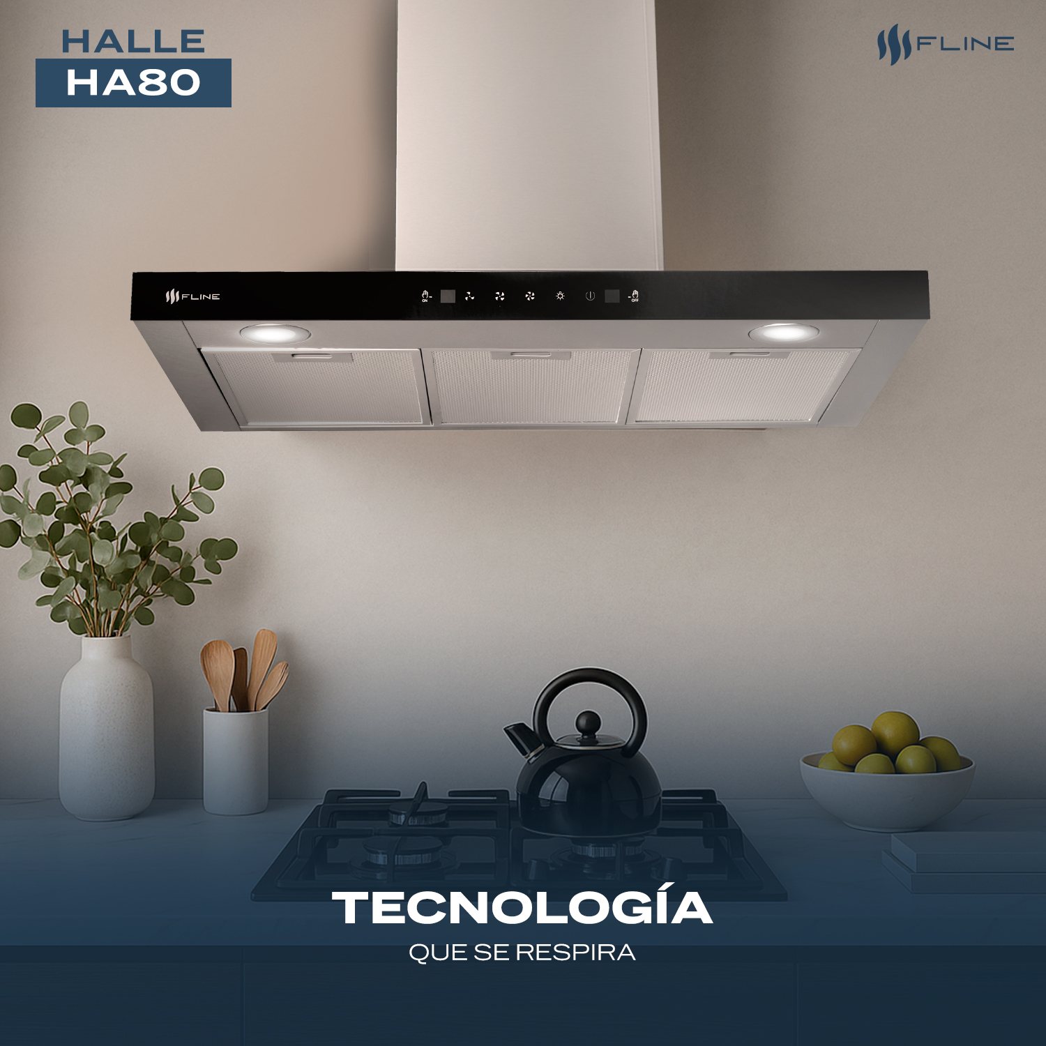 Foto 6 pulgar | Campana De Cocina 80 Cm  Tipo T De Pared  Controles Touch Y Sensor Extractora   Acero Inoxidable  3 Velocidades  Halle