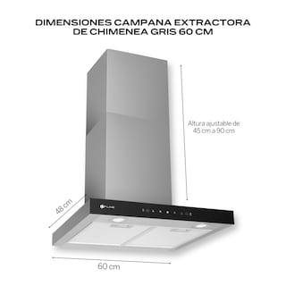 Foto 3 | Fline Combo Parrilla De Gas Y Campana Extractora 60 Cm Pared Tipo T Gris Lu4ha60