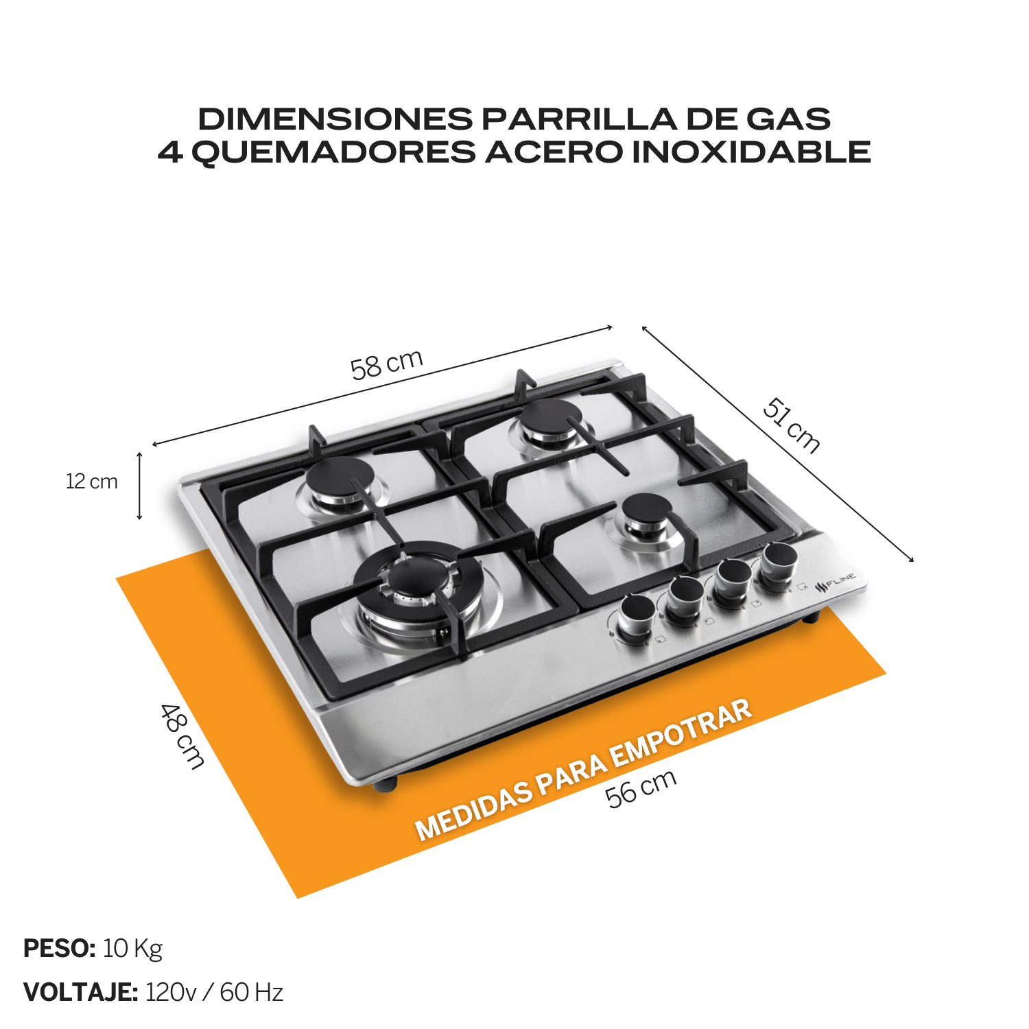Foto 5 pulgar | Fline  Combo Parrilla De Gas Y  Campana Extractora 60 Cm  Pared Tipo T  Gris Lu4ha60