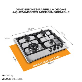 Foto 4 | Fline Combo Parrilla De Gas Y Campana Extractora 60 Cm Pared Tipo T Gris Lu4ha60