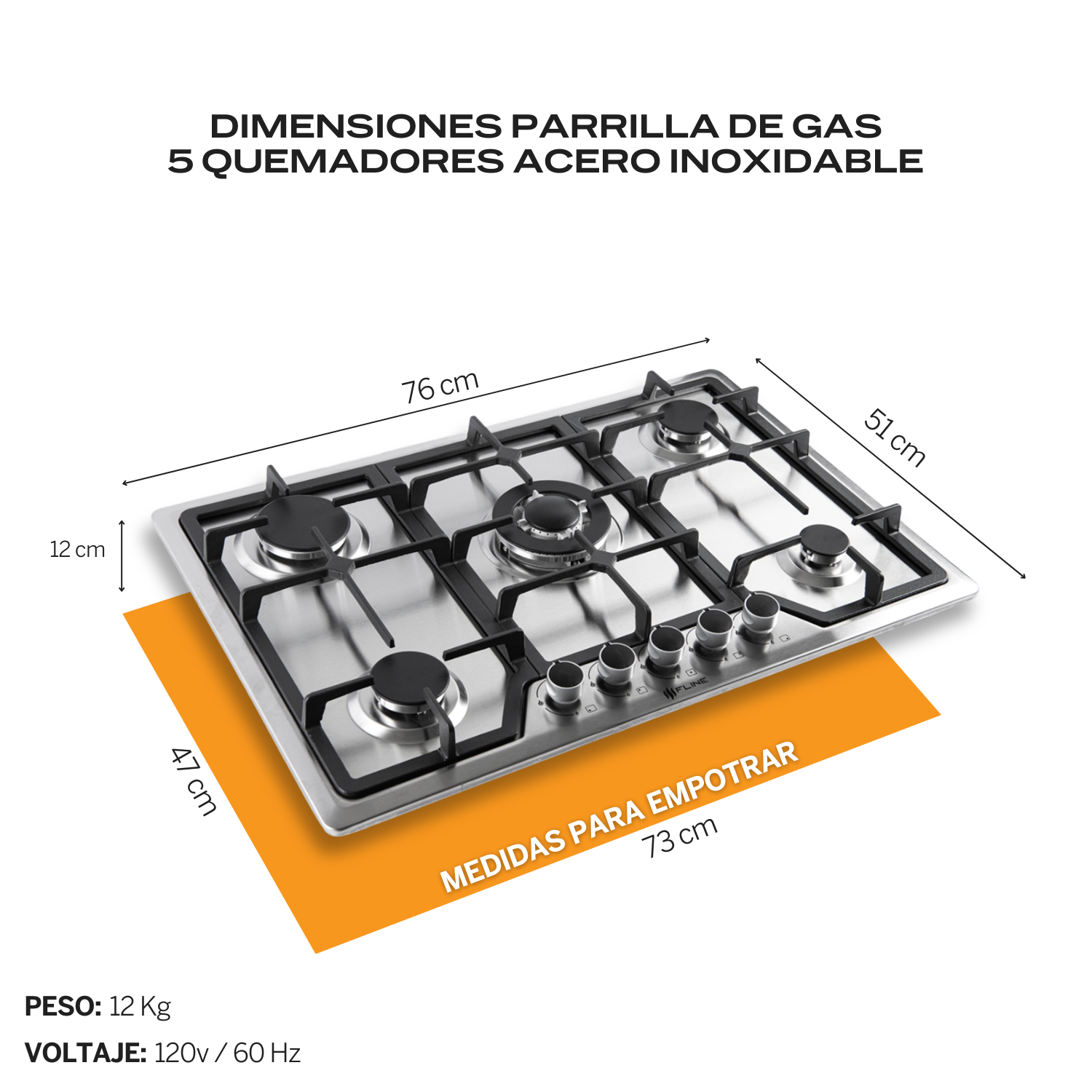 Foto 5 pulgar | Fline  Combo Parrilla De Gas Y  Campana Extractora 76 Cm  Pared Touch  Gris Lu5tr76