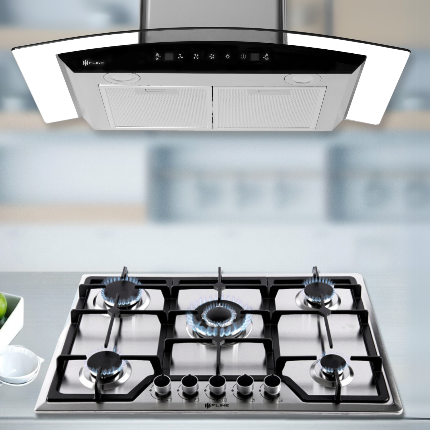Foto 5 | Fline  Combo Parrilla De Gas Y  Campana Extractora 76 Cm  Pared Touch  Gris Lu5tr76