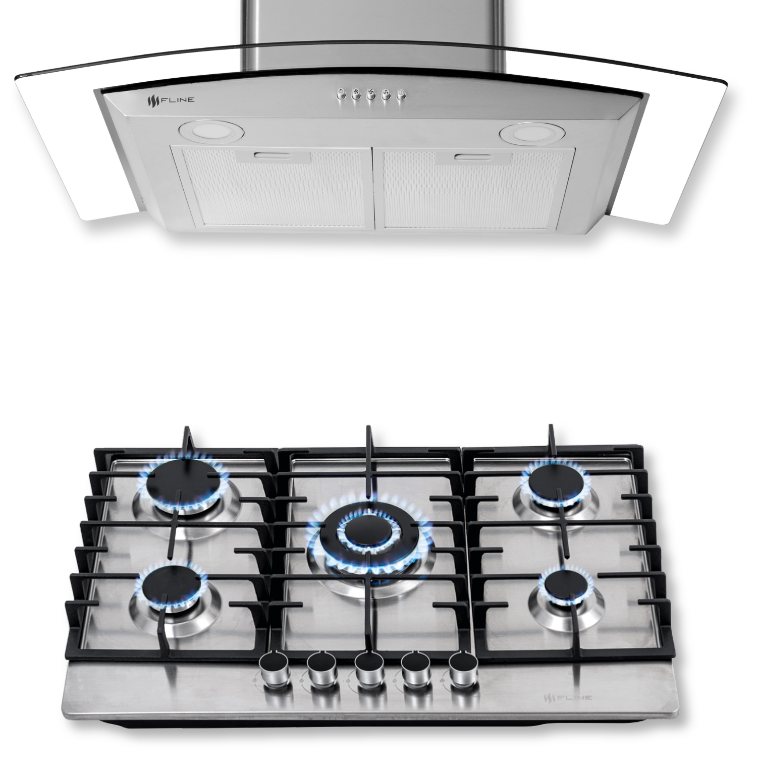Foto 1 | Fline  Combo Parrilla De Gas Y  Campana Extractora 76 Cm  Pared Botones  Acero Inox Ma5be76