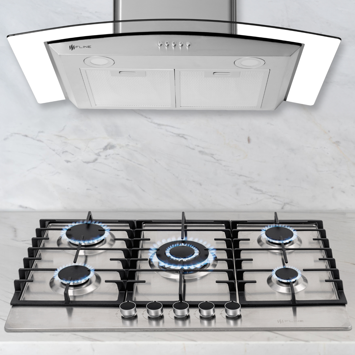 Foto 5 | Fline  Combo Parrilla De Gas Y  Campana Extractora 76 Cm  Pared Botones  Acero Inox Ma5be76