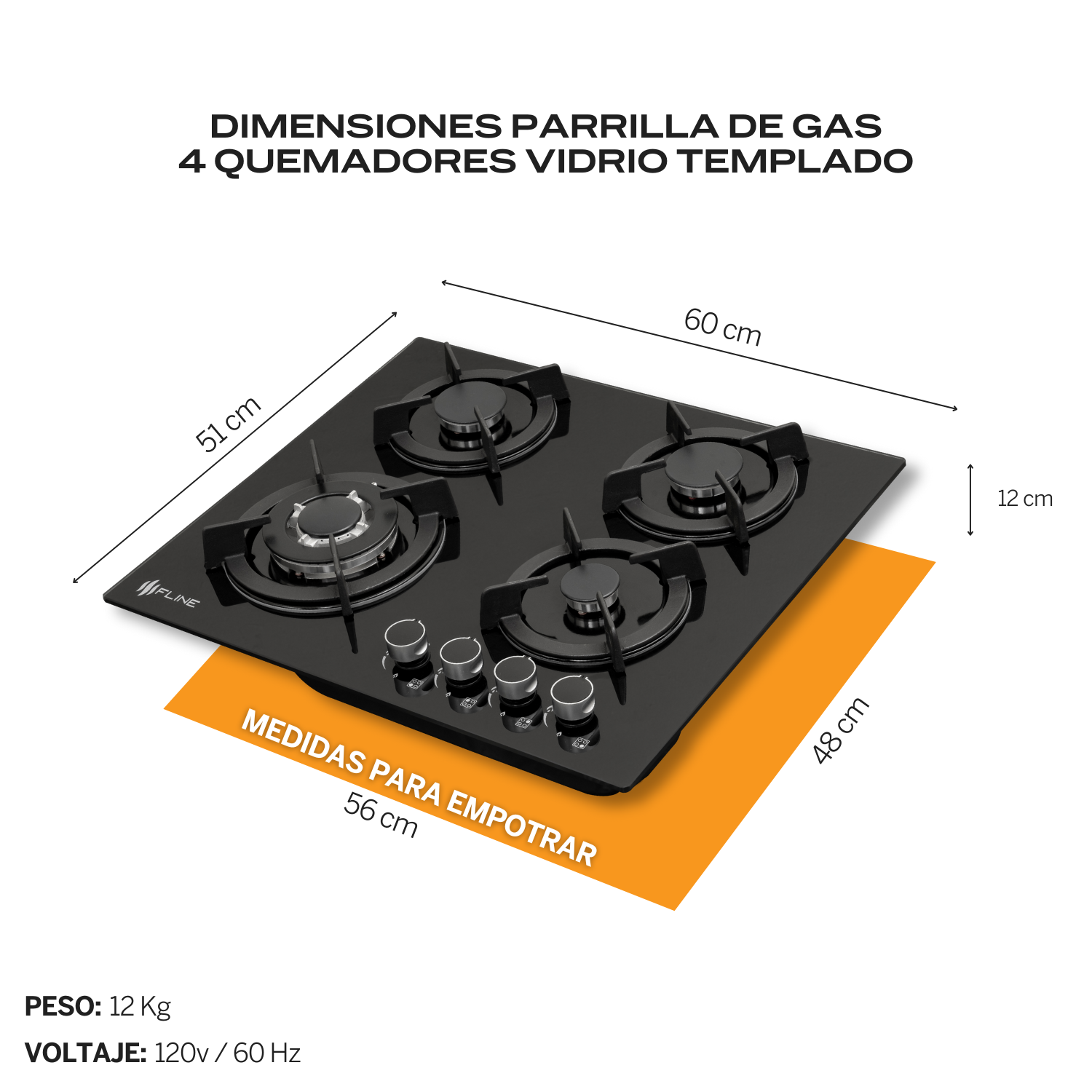 Foto 5 pulgar | Fline  Combo Parrilla De Gas Y  Campana Extractora 60 Cm  Pared Tipo T  Negra  Os4ni60