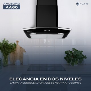Foto 5 | Campana De Cocina 60 Cm Negro Matte De Pared Cristal Curvo Controles De Boton Extractora 3 Velocidades Aalborg 60
