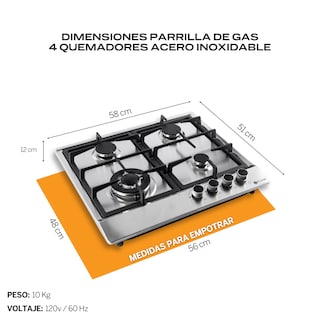 Foto 4 | Fline Combo Parrilla De Gas Y Campana Extractora 60 Cm Pared Botones Grislu4be60
