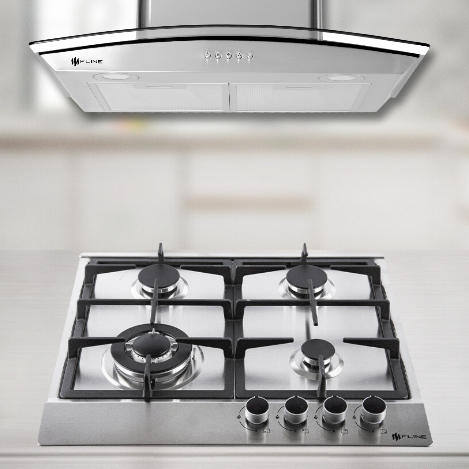 Foto 5 | Fline  Combo Parrilla De Gas Y  Campana Extractora 60 Cm  Pared Botones  Grislu4be60
