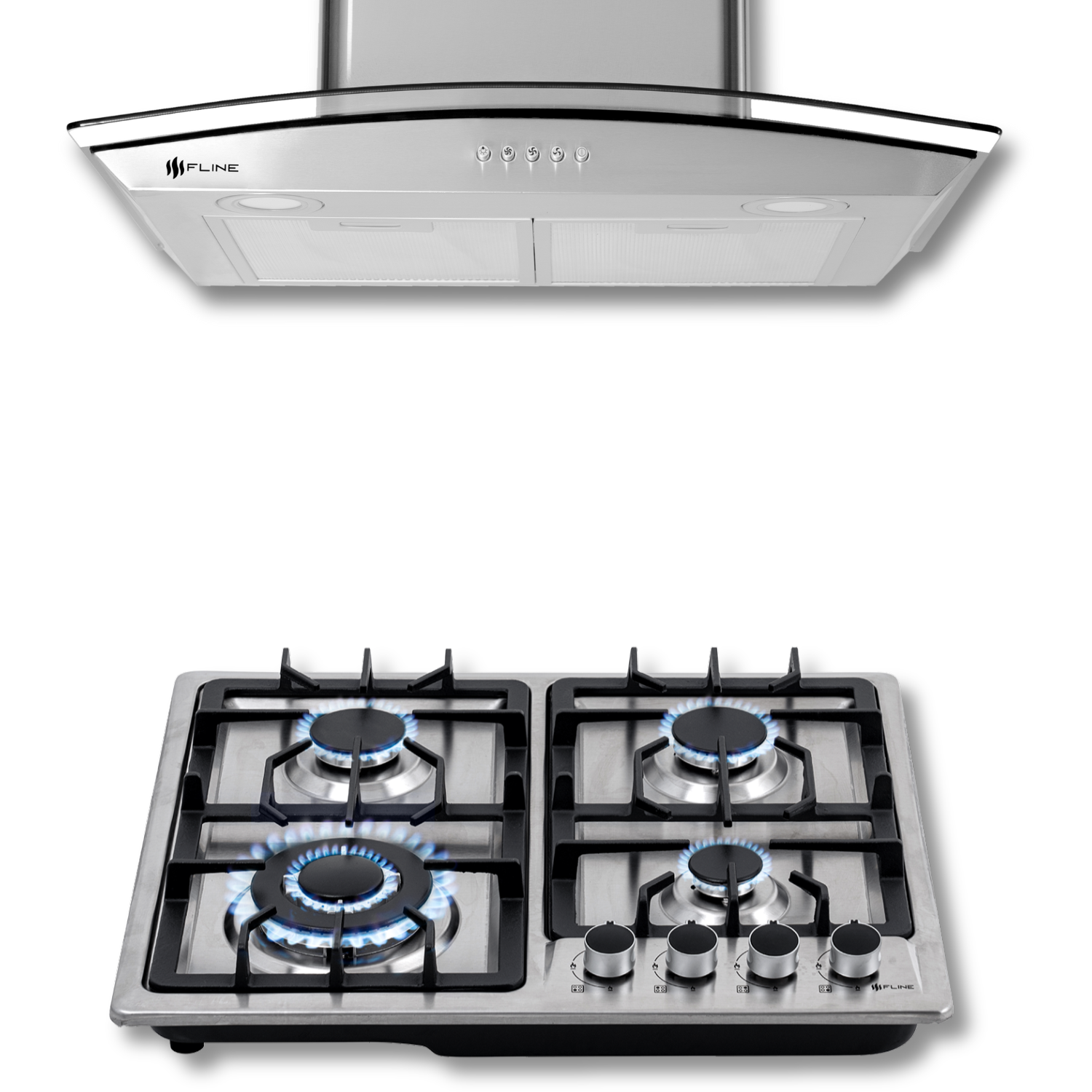 Foto 2 pulgar | Fline  Combo Parrilla De Gas Y  Campana Extractora 60 Cm  Pared Botones  Acero Inox Ma4be60