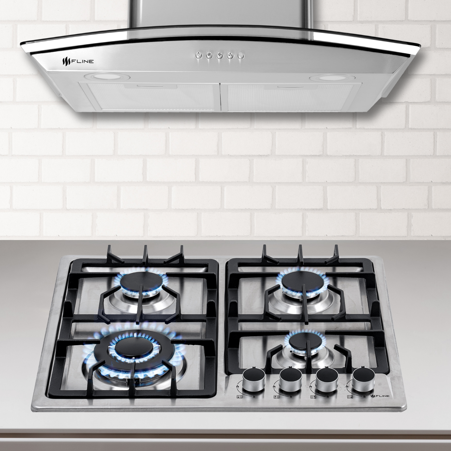 Foto 6 pulgar | Fline  Combo Parrilla De Gas Y  Campana Extractora 60 Cm  Pared Botones  Acero Inox Ma4be60