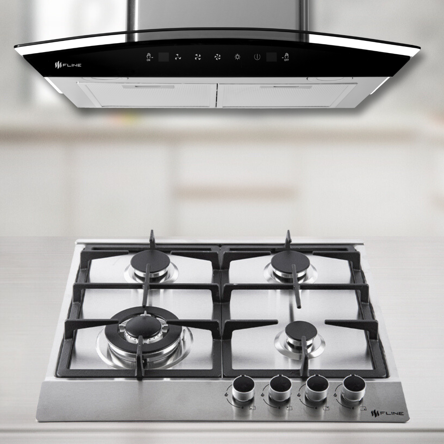 Foto 5 | Fline  Combo Parrilla De Gas Y  Campana Extractora 60 Cm  Pared Sensor Touch Grislu4tr60