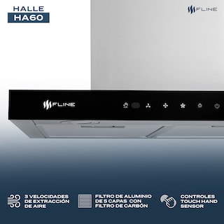 Foto 3 | Campana De Cocina 60 Cm Tipo T De Pared Controles Touch Y Sensor Extractora Acero Inoxidable 3 Velocidades Halle