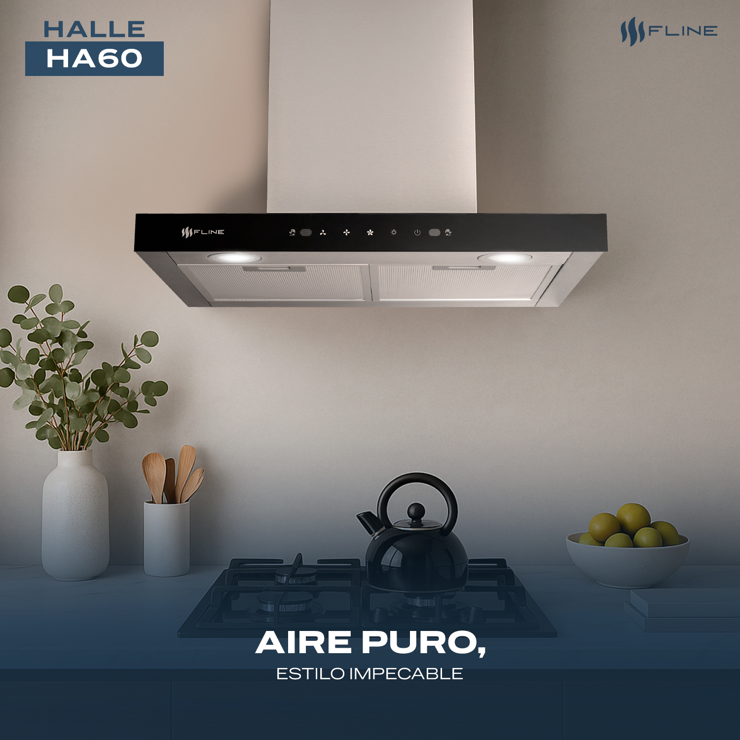 Foto 6 pulgar | Campana De Cocina 60 Cm  Tipo T De Pared  Controles Touch Y Sensor Extractora   Acero Inoxidable  3 Velocidades  Halle