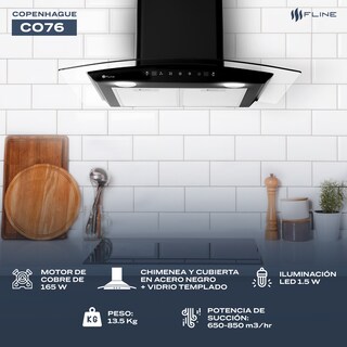 Foto 4 | Campana De Cocina 76 Cm De Pared Cristal Curvo Y Color Negro Matte Controles Touch 3 Velocidades Copenhague 76
