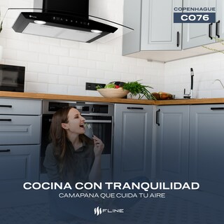 Foto 5 | Campana De Cocina 76 Cm De Pared Cristal Curvo Y Color Negro Matte Controles Touch 3 Velocidades Copenhague 76