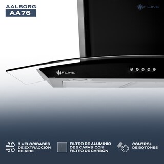 Foto 3 | Campana De Cocina 76 Cm Negro Matte De Pared Cristal Curvo Controles De Boton Extractora 3 Velocidades Aalborg 76