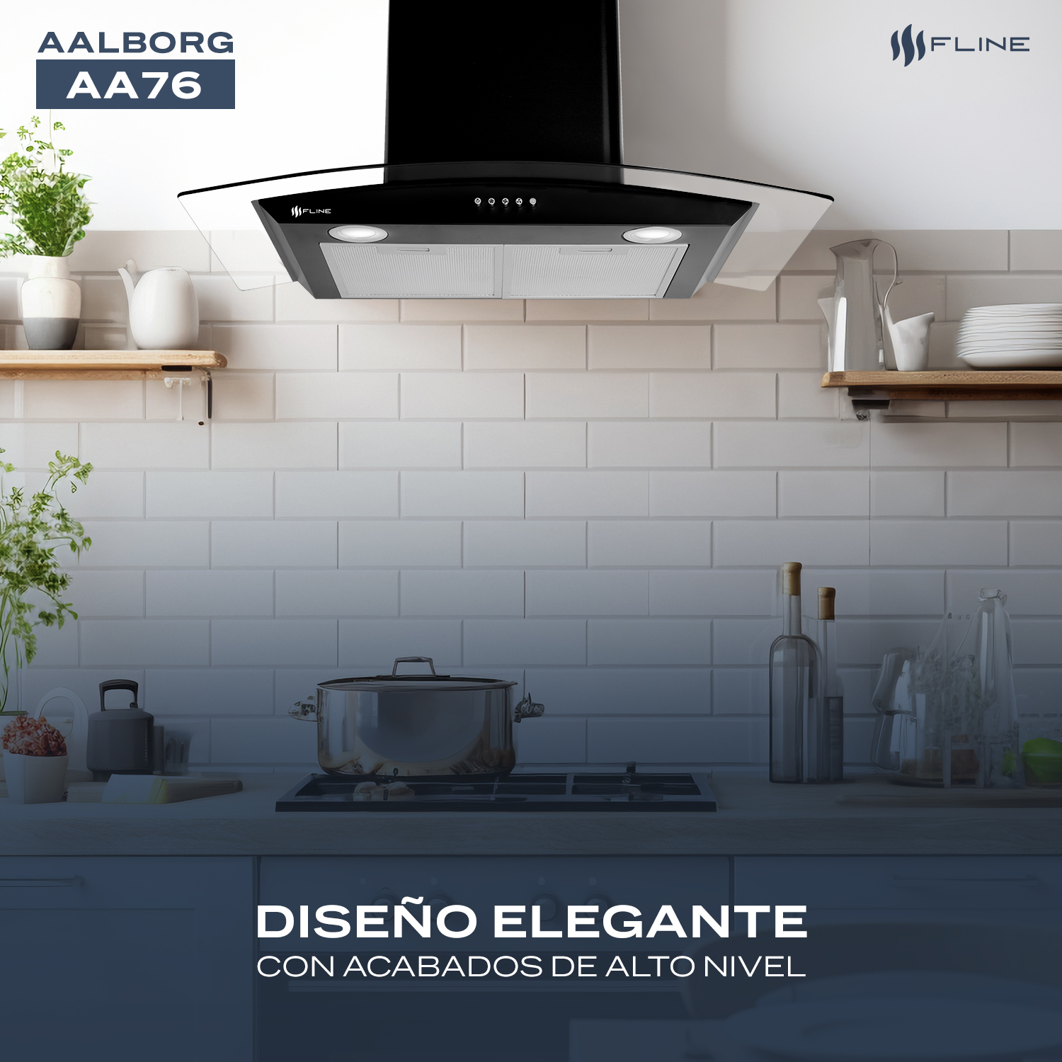 Foto 6 pulgar | Campana De Cocina 76 Cm  Negro Matte  De Pared  Cristal Curvo  Controles De Boton Extractora  3 Velocidades  Aalborg 76