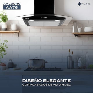 Foto 5 | Campana De Cocina 76 Cm Negro Matte De Pared Cristal Curvo Controles De Boton Extractora 3 Velocidades Aalborg 76