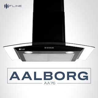 Foto 6 | Campana De Cocina 76 Cm Negro Matte De Pared Cristal Curvo Controles De Boton Extractora 3 Velocidades Aalborg 76