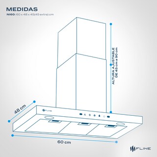 Foto 2 | Fline Campana De Cocina 60 Cm Tipo T Negro Matte De Pared Controles Touch Y Sensorextractora 3 Velocidades Niza