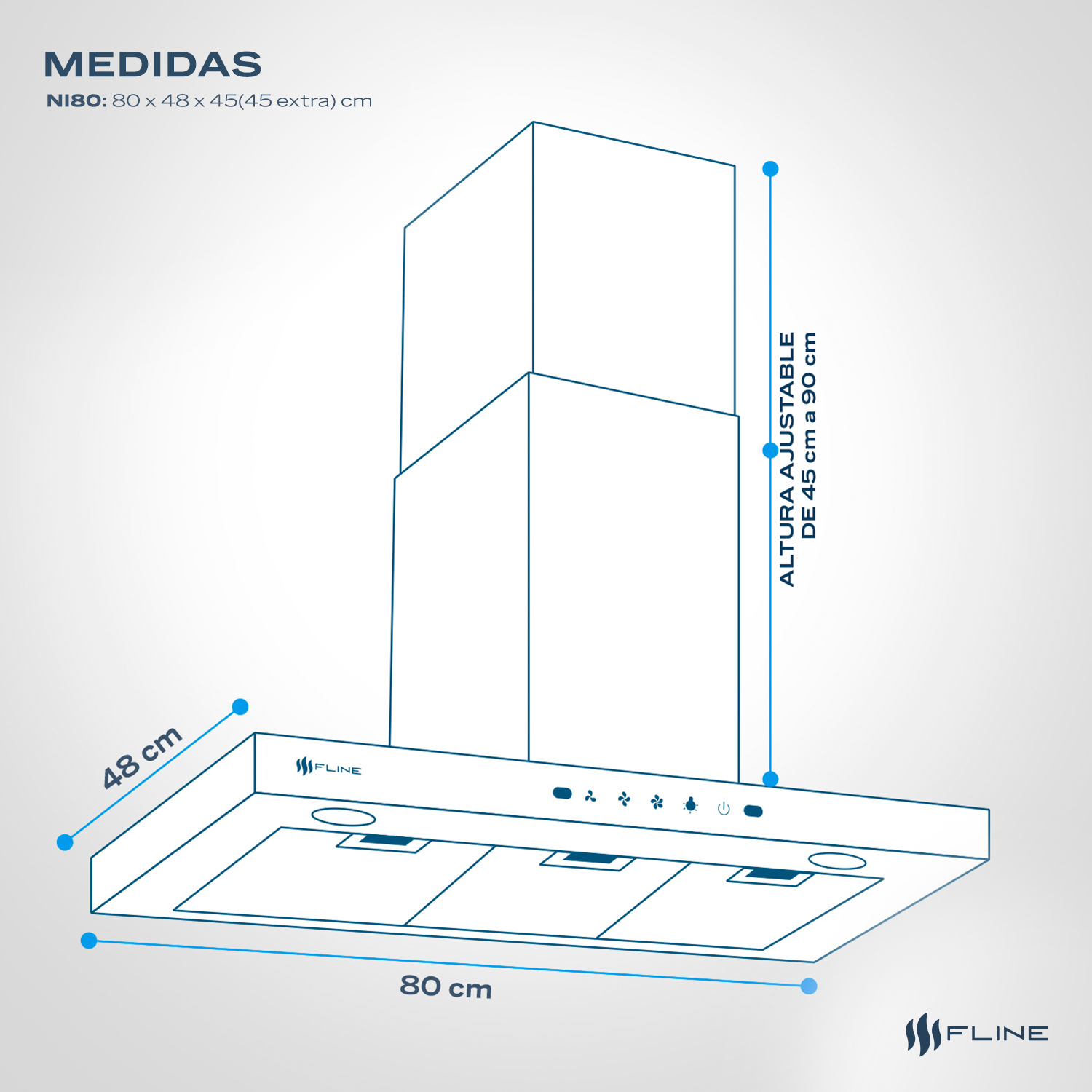 Foto 2 | Fline  Campana De Cocina 80 Cm  Tipo T Negro Matte De Pared  Controles Touch  Y Sensorextractora   3 Velocidades  Niza