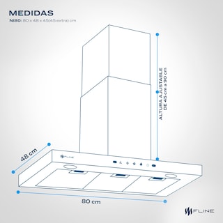 Foto 2 | Fline Campana De Cocina 80 Cm Tipo T Negro Matte De Pared Controles Touch Y Sensorextractora 3 Velocidades Niza