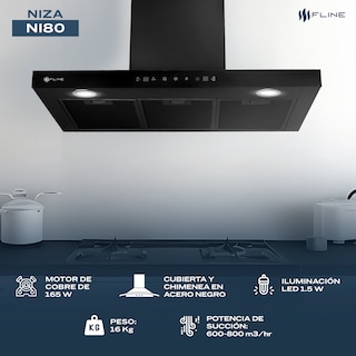 Foto 4 | Fline Campana De Cocina 80 Cm Tipo T Negro Matte De Pared Controles Touch Y Sensorextractora 3 Velocidades Niza