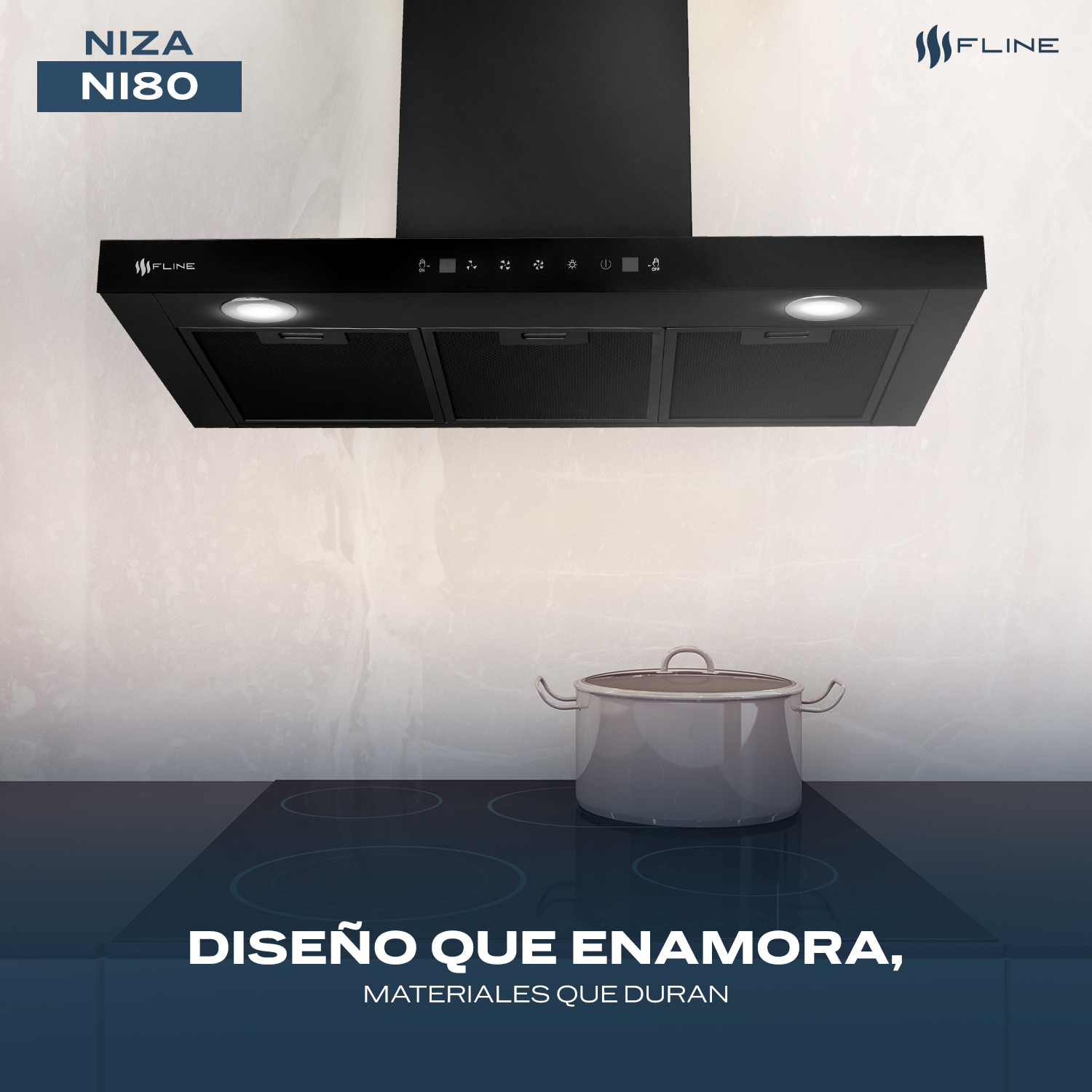 Foto 6 pulgar | Fline  Campana De Cocina 80 Cm  Tipo T Negro Matte De Pared  Controles Touch  Y Sensorextractora   3 Velocidades  Niza