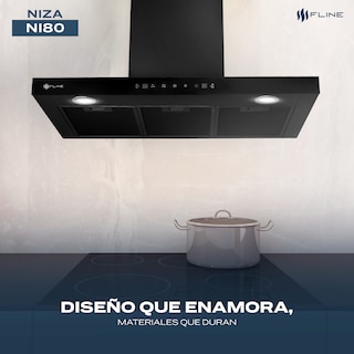 Foto 5 | Fline Campana De Cocina 80 Cm Tipo T Negro Matte De Pared Controles Touch Y Sensorextractora 3 Velocidades Niza