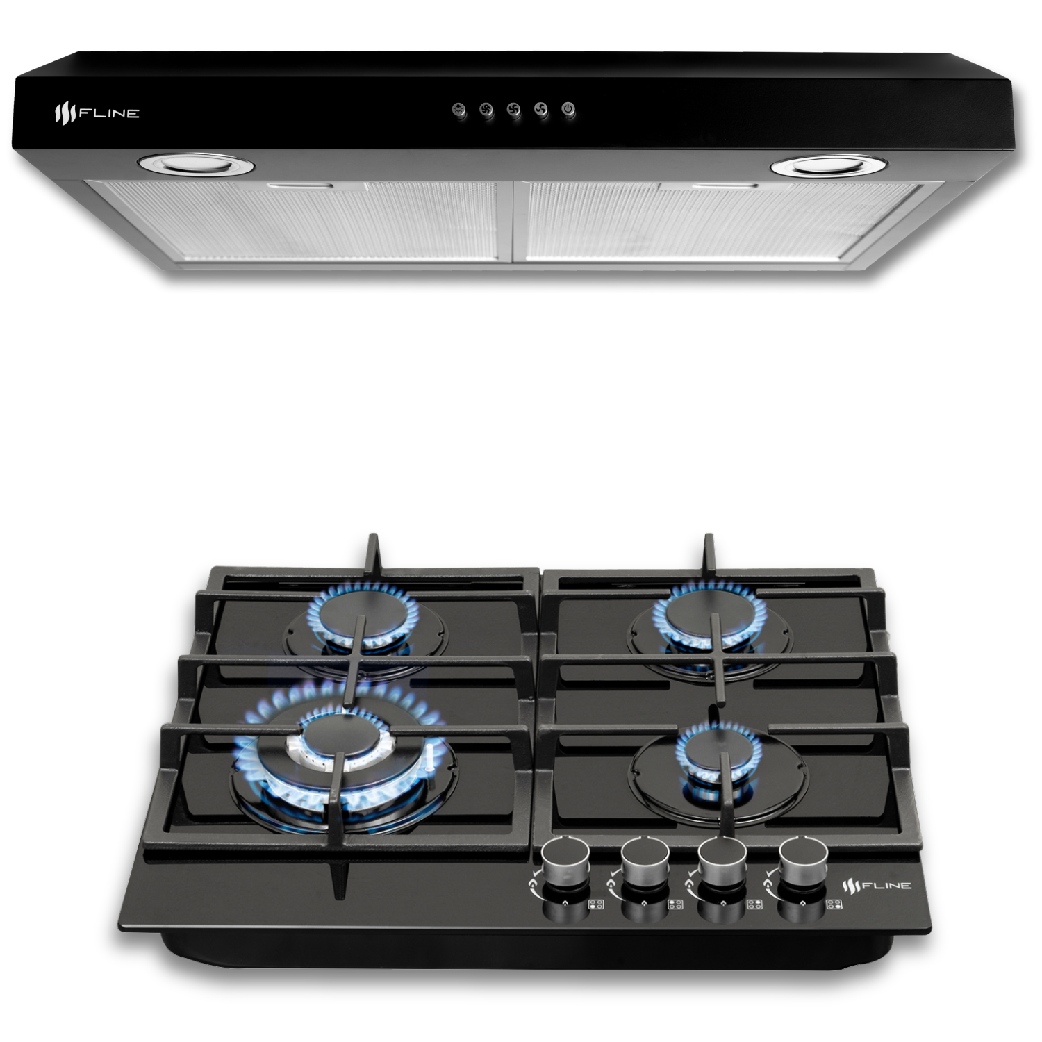 Foto 1 | Fline  Combo Parrilla De Gas Y  Campana Extractora 60 Cm  Gabinete  Negra  Op4br60