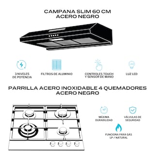 Foto 2 | Fline Combo Parrilla De Gas Y Campana Extractora 60 Cm Gabinete Negra Op4br60