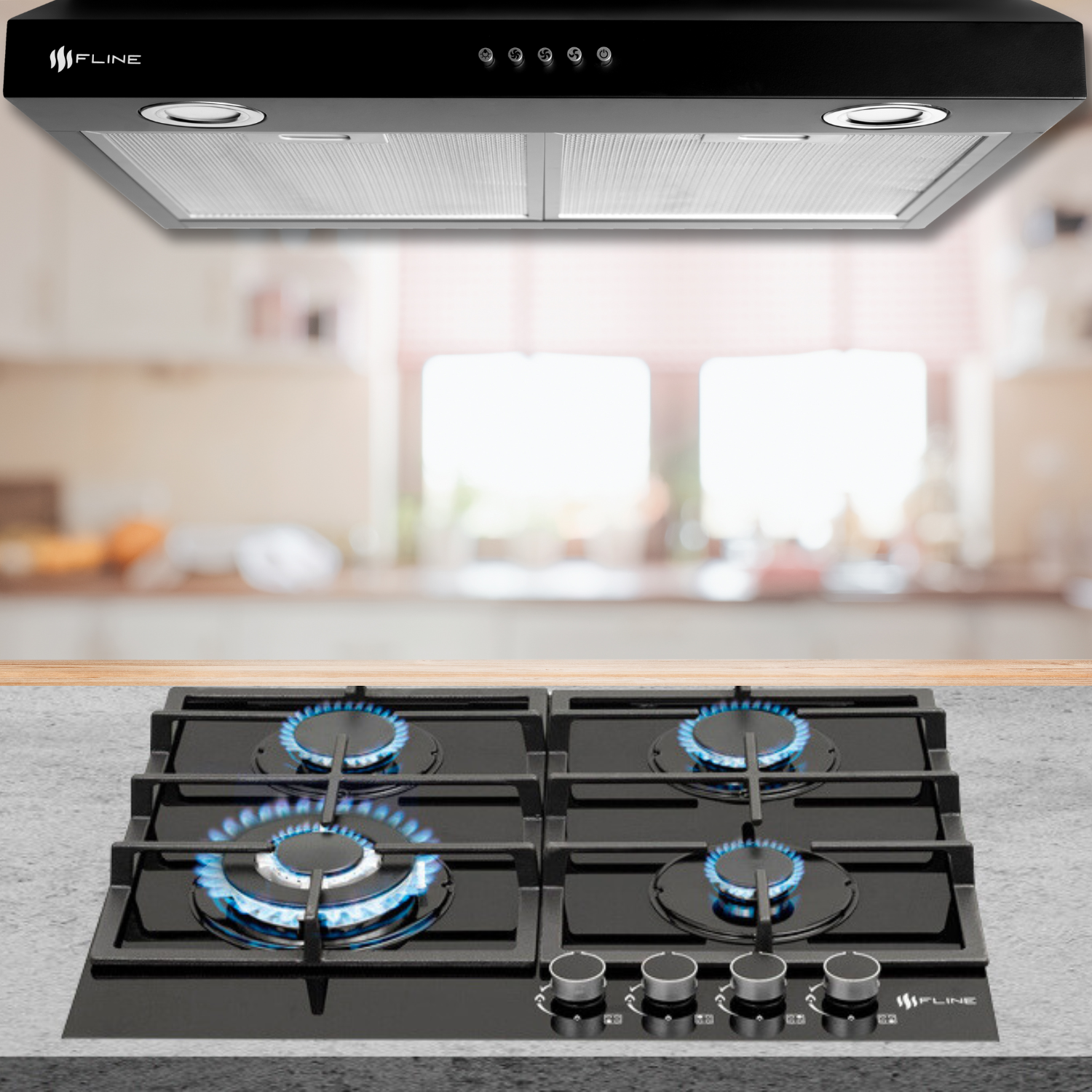 Foto 6 pulgar | Fline  Combo Parrilla De Gas Y  Campana Extractora 60 Cm  Gabinete  Negra  Op4br60