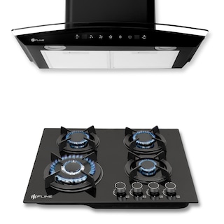 Foto 1 | Fline Combo Parrilla De Gas Y Campana Extractora 60 Cm Pared Touch Negra Os4co60