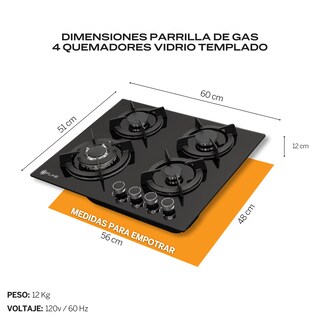 Foto 4 | Fline Combo Parrilla De Gas Y Campana Extractora 60 Cm Pared Touch Negra Os4co60