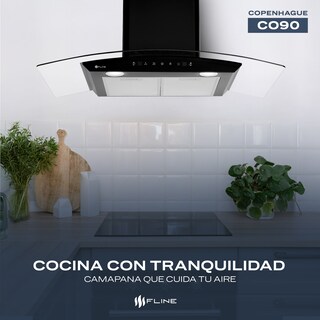 Foto 5 | Campana De Cocina 90 Cm De Pared Cristal Curvo Y Color Negro Matte Controles Touch 3 Velocidades Copenhague 90