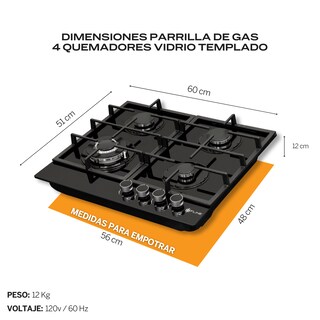 Foto 4 | Fline Combo Parrilla De Gas Y Campana Extractora 60 Cm Pared Touch Negra Op4co60