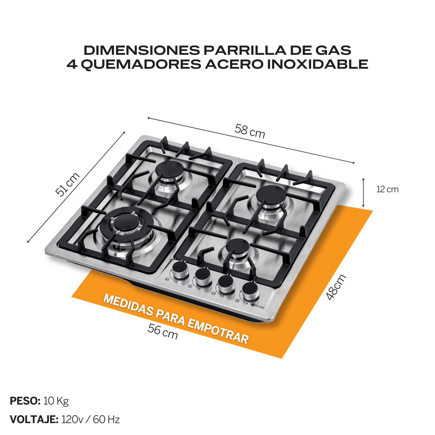 Foto 5 pulgar | Combo Parrilla de Gas y Campana Extractora 60 cm Fline Pared Tipo T Acero Inox MA4HA60
